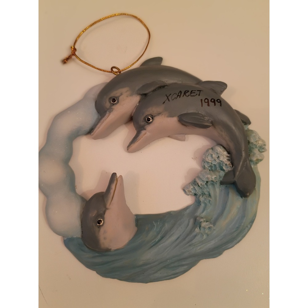 Vintage Xcaret 1999 Dolphin Ocean Wave Souvenir Ornament Mexico Riviera Maya